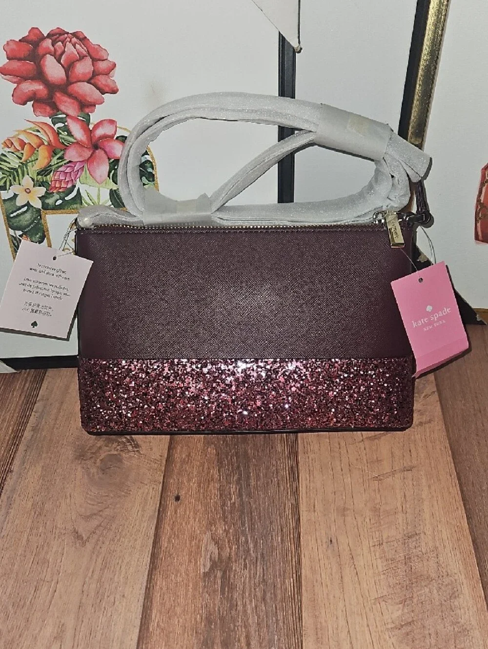 kate spade Maroon and Rose Glitter Crossbody Bag